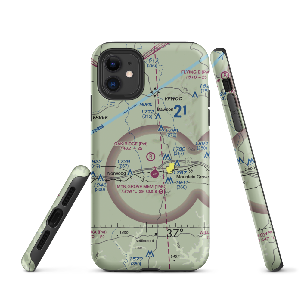 Oak Ridge Airpark (MO80) VFR Sectional  Tough iPhone Case iPhone 11 model shown