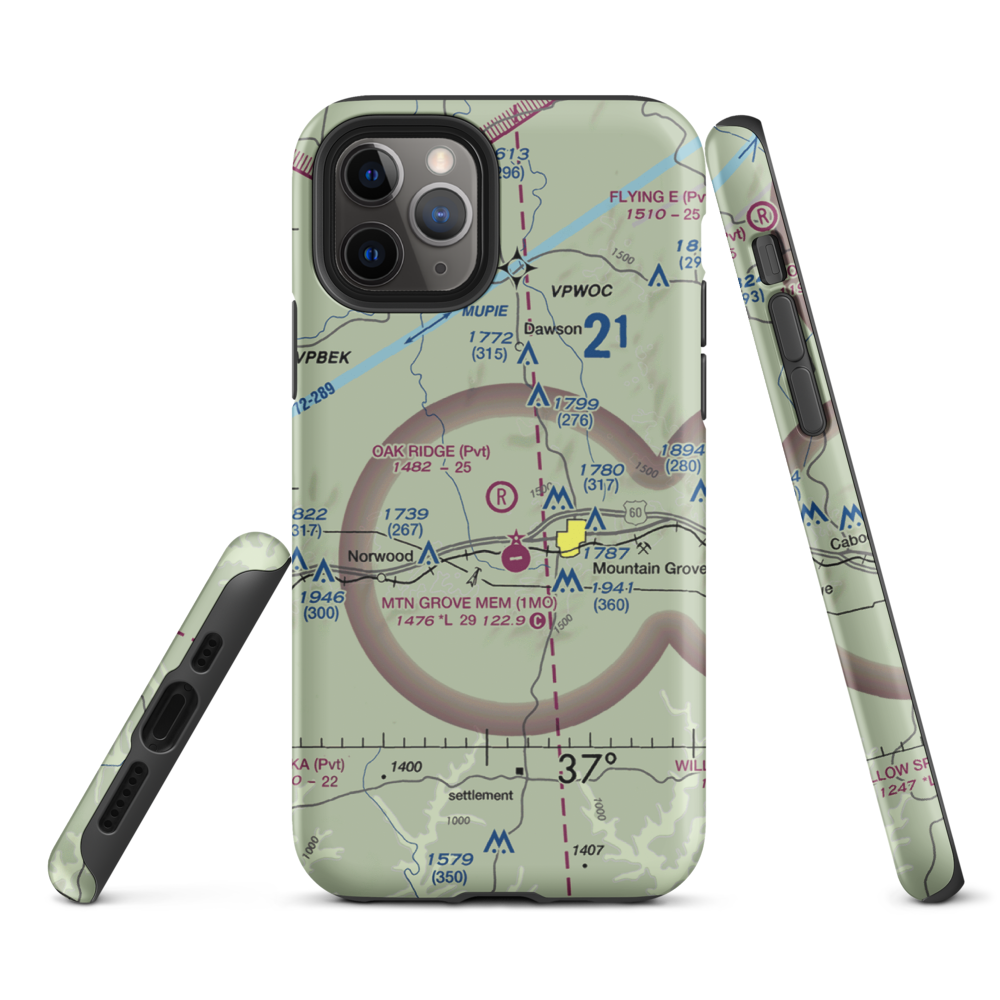 Oak Ridge Airpark (MO80) VFR Sectional  Tough iPhone Case iPhone 11 Pro model shown