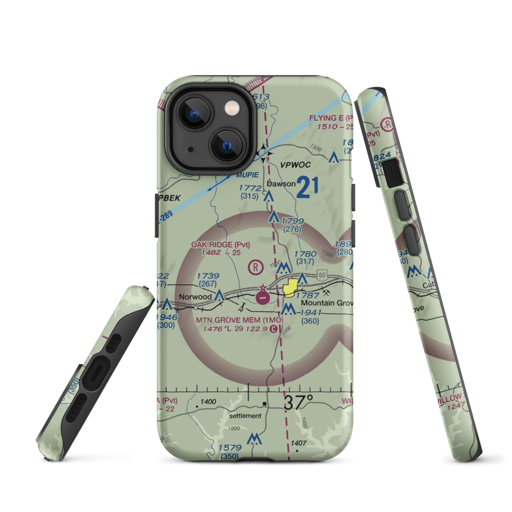 Oak Ridge Airpark (MO80) VFR Sectional  Tough iPhone Case iPhone 14 model shown