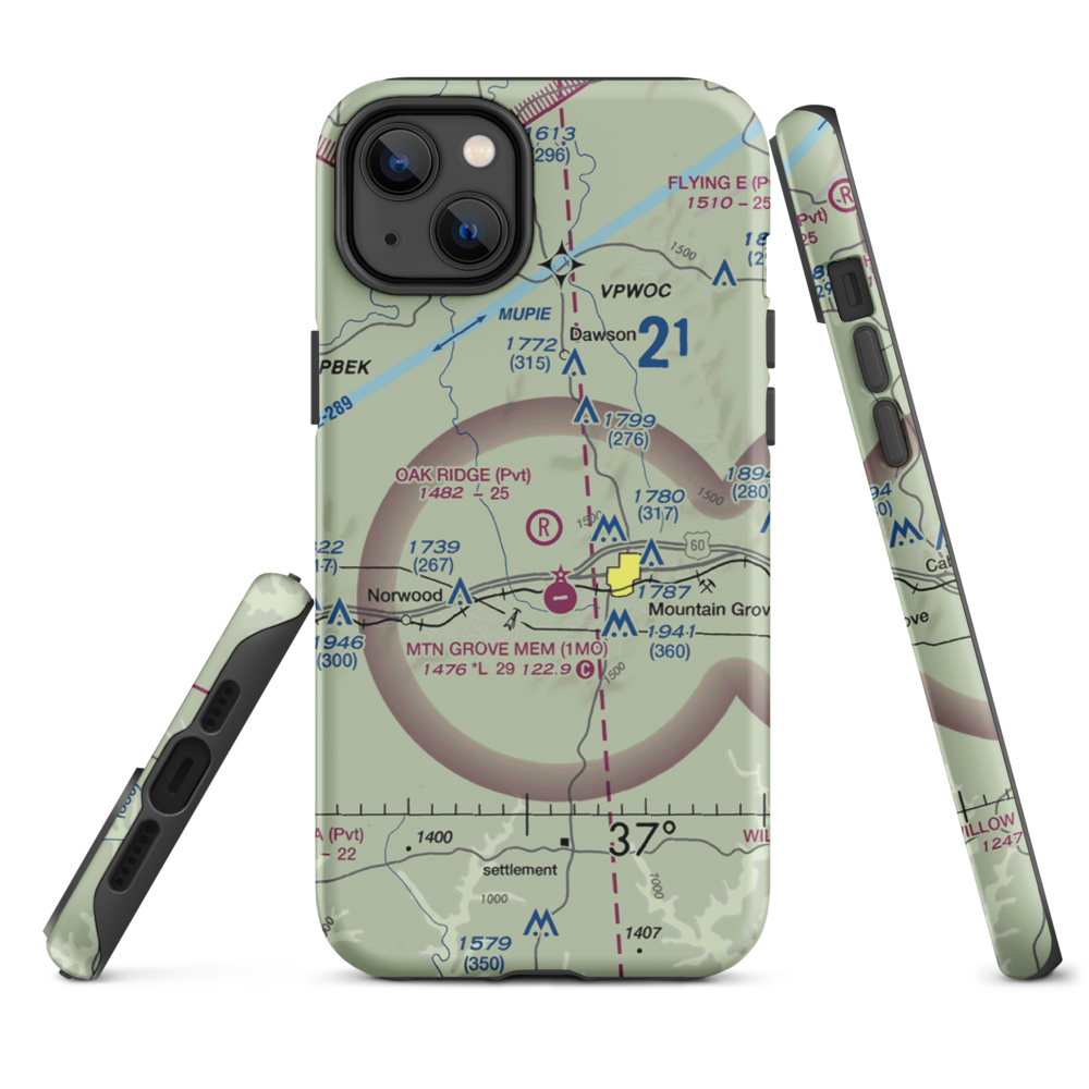 Oak Ridge Airpark (MO80) VFR Sectional  Tough iPhone Case iPhone 14 Plus model shown