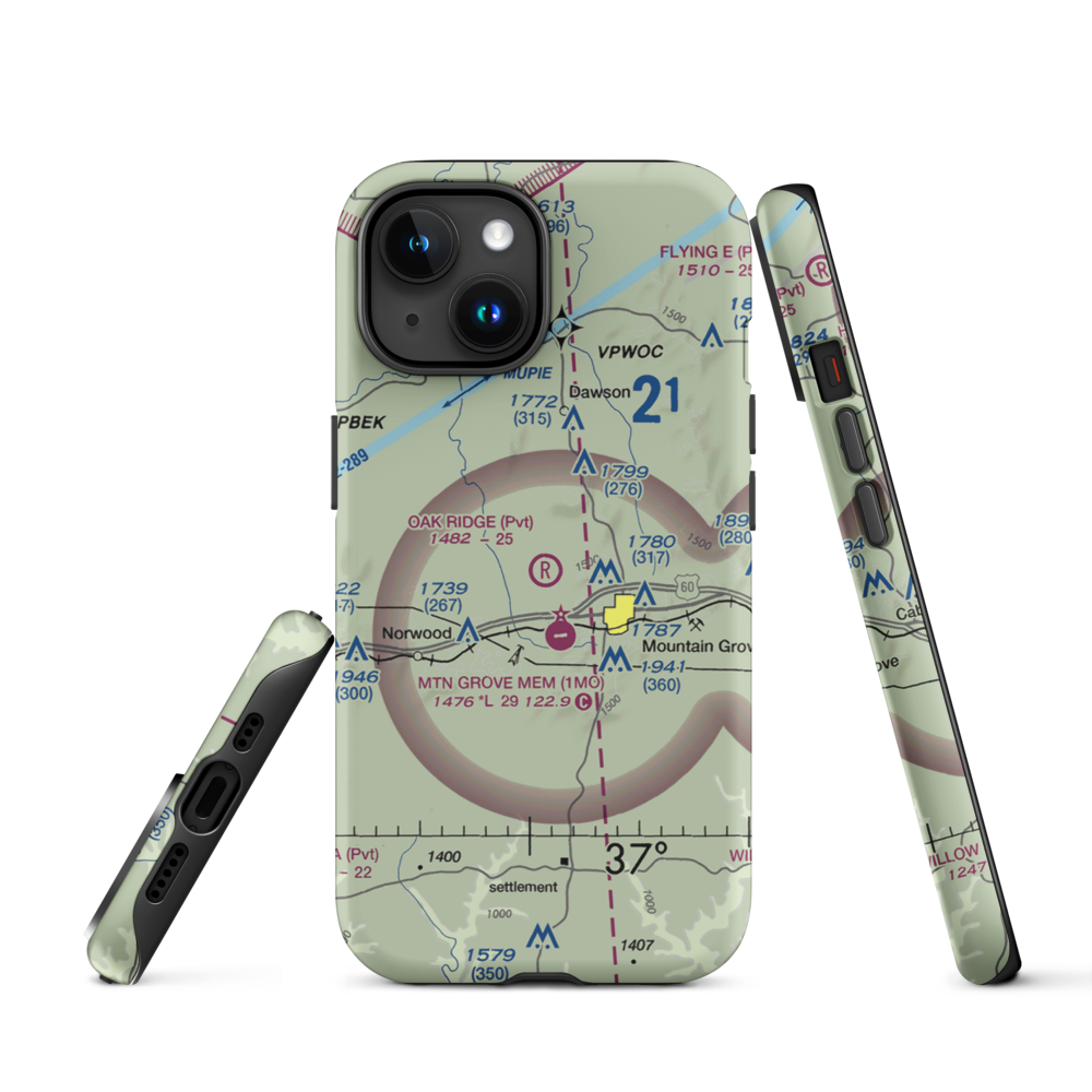 Oak Ridge Airpark (MO80) VFR Sectional  Tough iPhone Case iPhone 15 model shown
