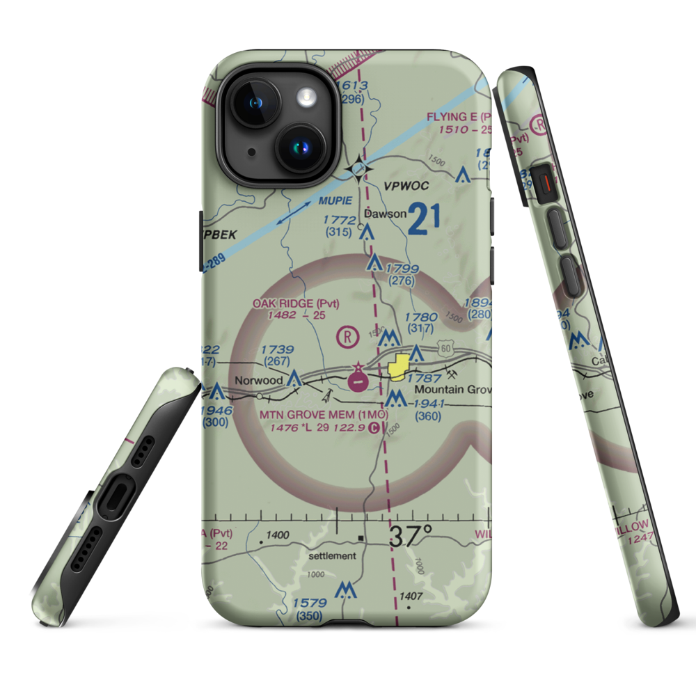Oak Ridge Airpark (MO80) VFR Sectional  Tough iPhone Case iPhone 15 Plus model shown