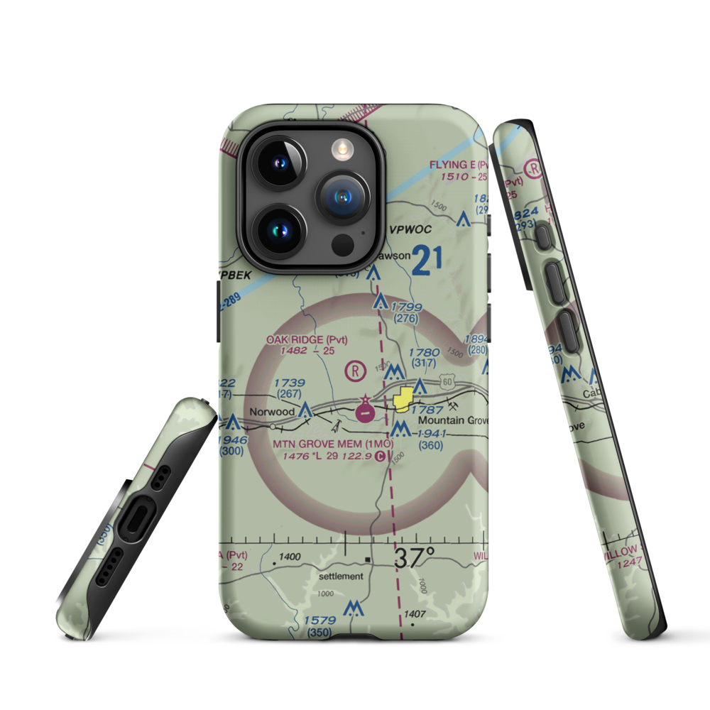 Oak Ridge Airpark (MO80) VFR Sectional  Tough iPhone Case iPhone 15 Pro model shown