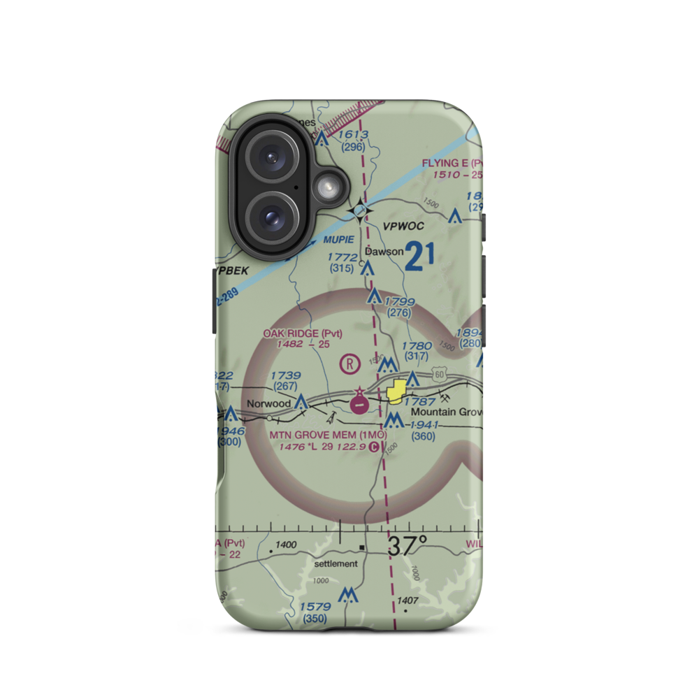 Oak Ridge Airpark (MO80) VFR Sectional  Tough iPhone Case iPhone 16 model shown