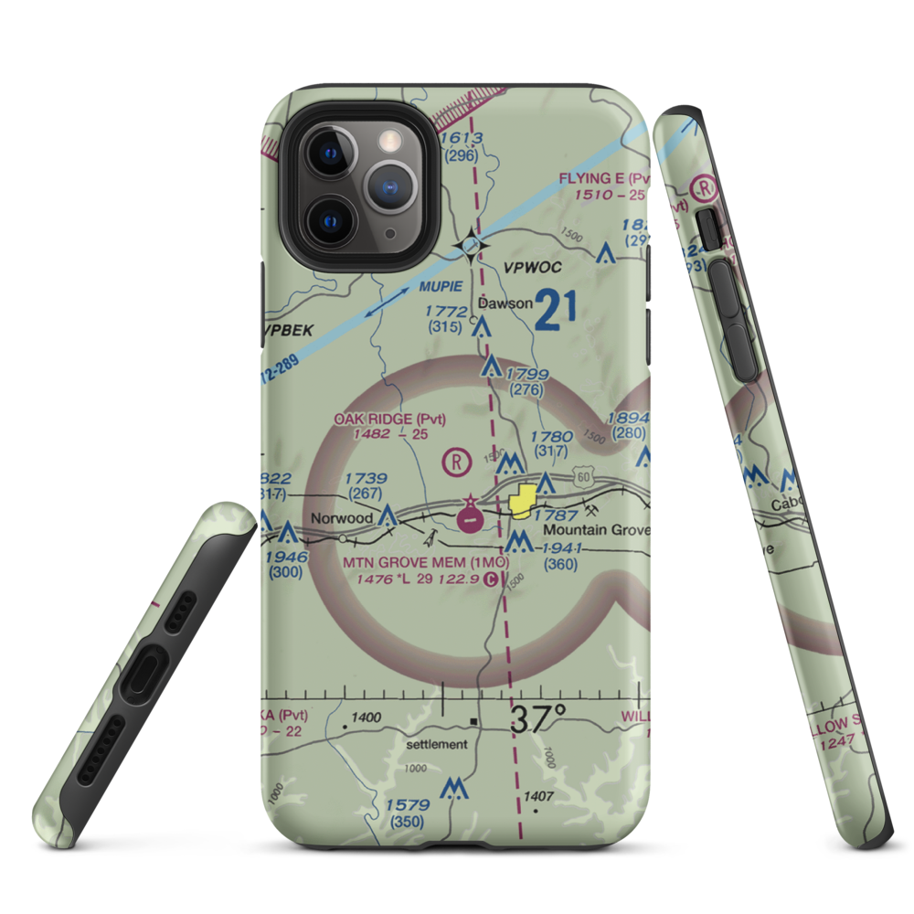 Oak Ridge Airpark (MO80) VFR Sectional  Tough iPhone Case iPhone 11 Pro Max model shown