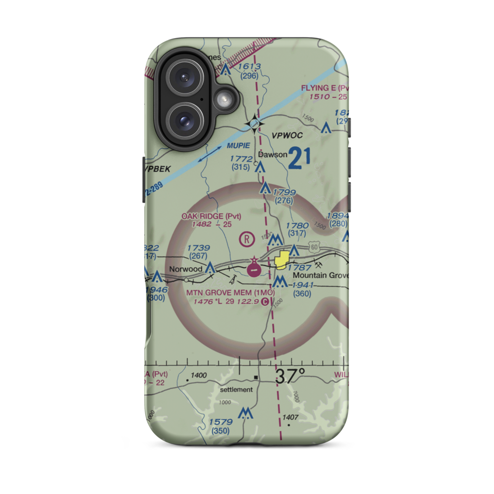 Oak Ridge Airpark (MO80) VFR Sectional  Tough iPhone Case iPhone 16 Plus model shown