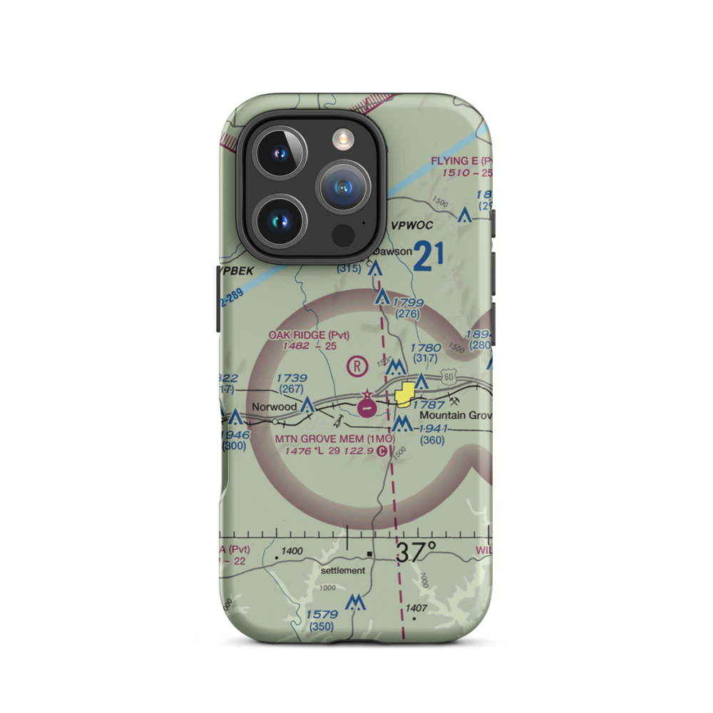 Oak Ridge Airpark (MO80) VFR Sectional  Tough iPhone Case iPhone 16 Pro model shown
