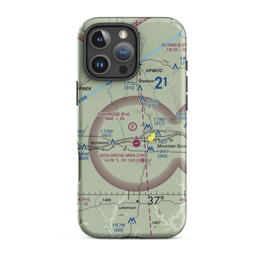 Oak Ridge Airpark (MO80) VFR Sectional  Tough iPhone Case iPhone 16 Pro Max model shown
