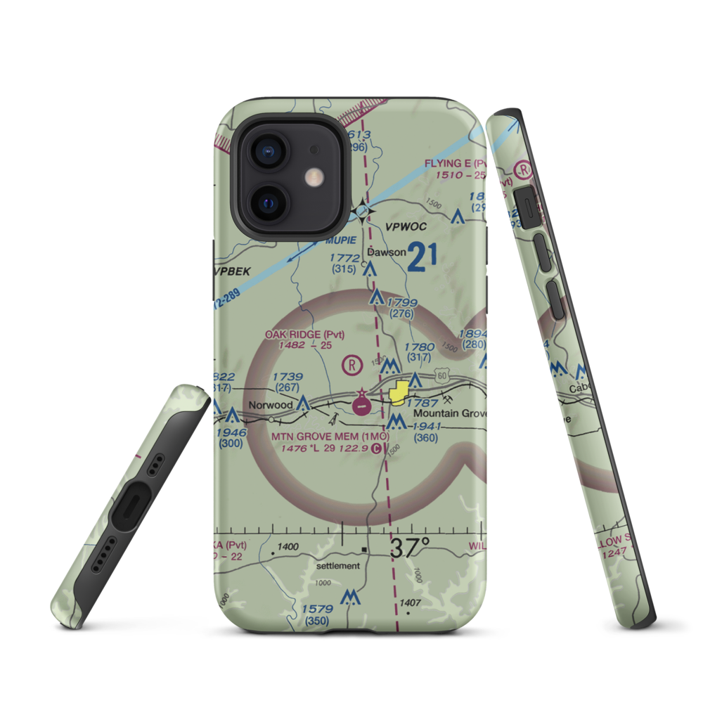 Oak Ridge Airpark (MO80) VFR Sectional  Tough iPhone Case iPhone 12 model shown