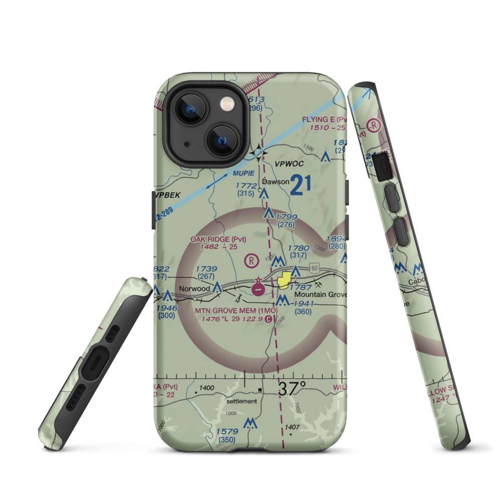 Oak Ridge Airpark (MO80) VFR Sectional  Tough iPhone Case iPhone 13 model shown