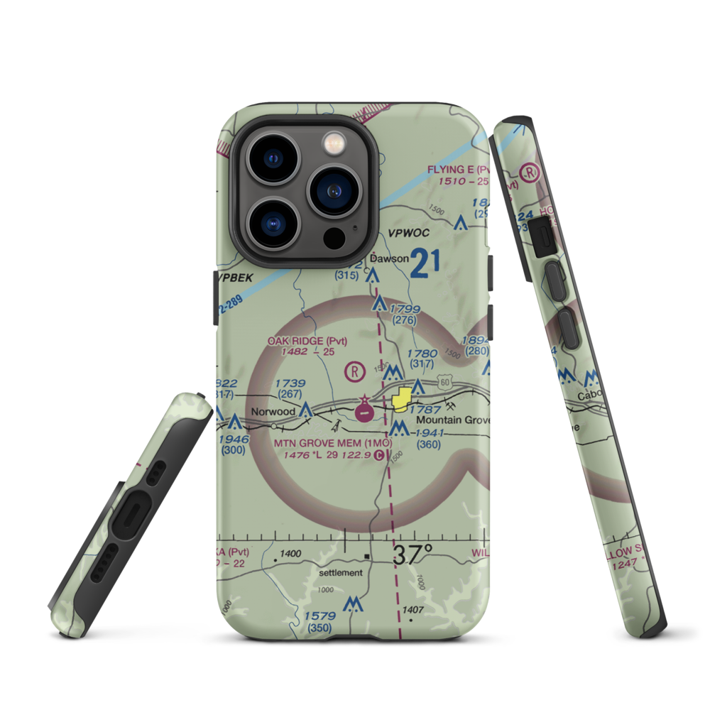 Oak Ridge Airpark (MO80) VFR Sectional  Tough iPhone Case iPhone 13 Pro model shown