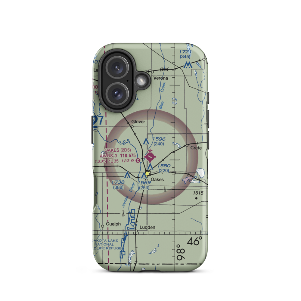 Oakes Municipal Airport (2D5) VFR Sectional  Tough iPhone Case iPhone 16 model shown