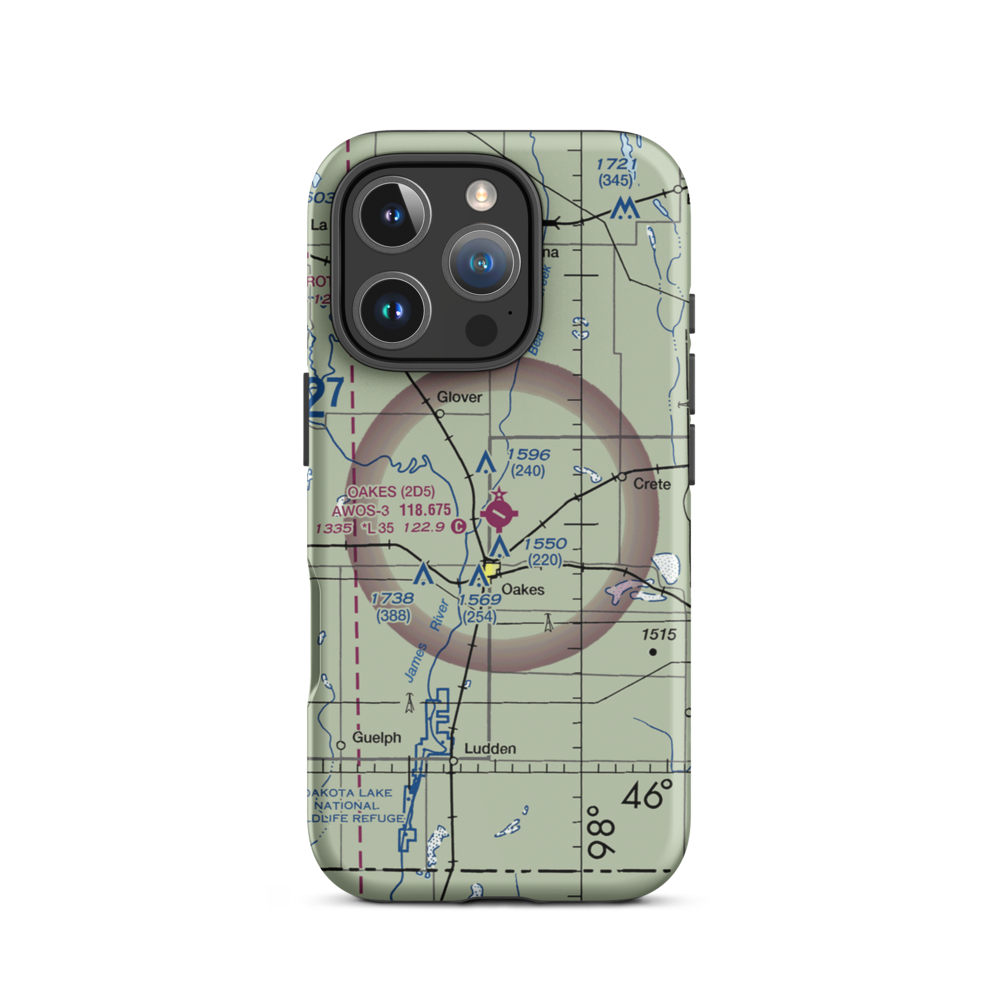 Oakes Municipal Airport (2D5) VFR Sectional  Tough iPhone Case iPhone 16 Pro model shown