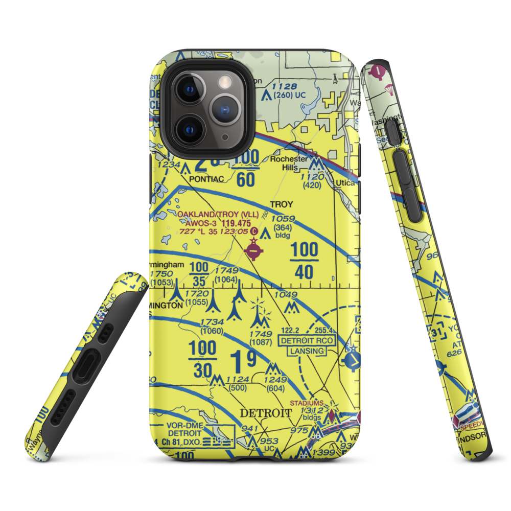 Oakland Troy Airport (VLL) VFR Sectional  Tough iPhone Case iPhone 11 Pro model shown