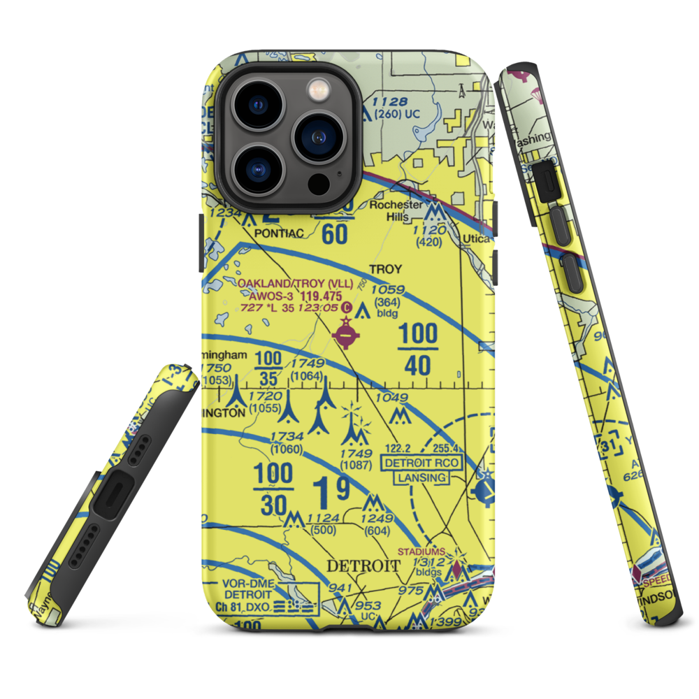Oakland Troy Airport (VLL) VFR Sectional  Tough iPhone Case iPhone 13 Pro Max model shown