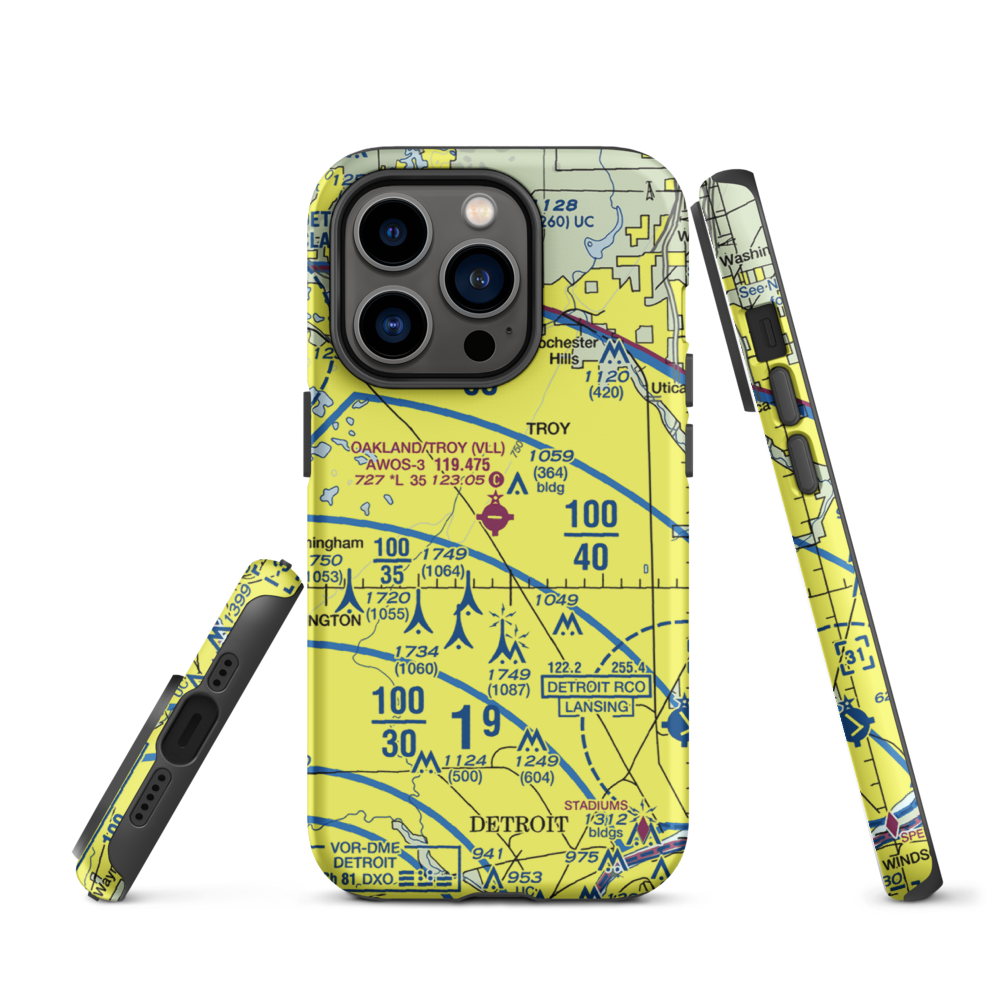 Oakland Troy Airport (VLL) VFR Sectional  Tough iPhone Case iPhone 14 Pro model shown