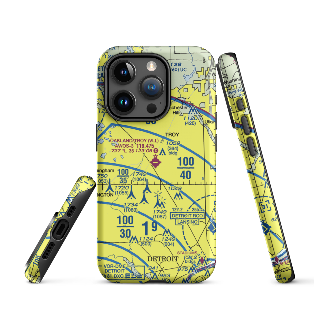 Oakland Troy Airport (VLL) VFR Sectional  Tough iPhone Case iPhone 15 Pro model shown