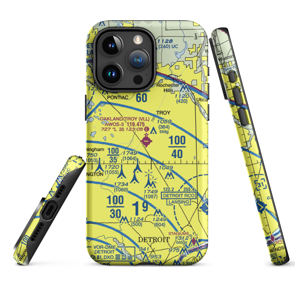Oakland Troy Airport (VLL) VFR Sectional  Tough iPhone Case iPhone 15 Pro Max model shown