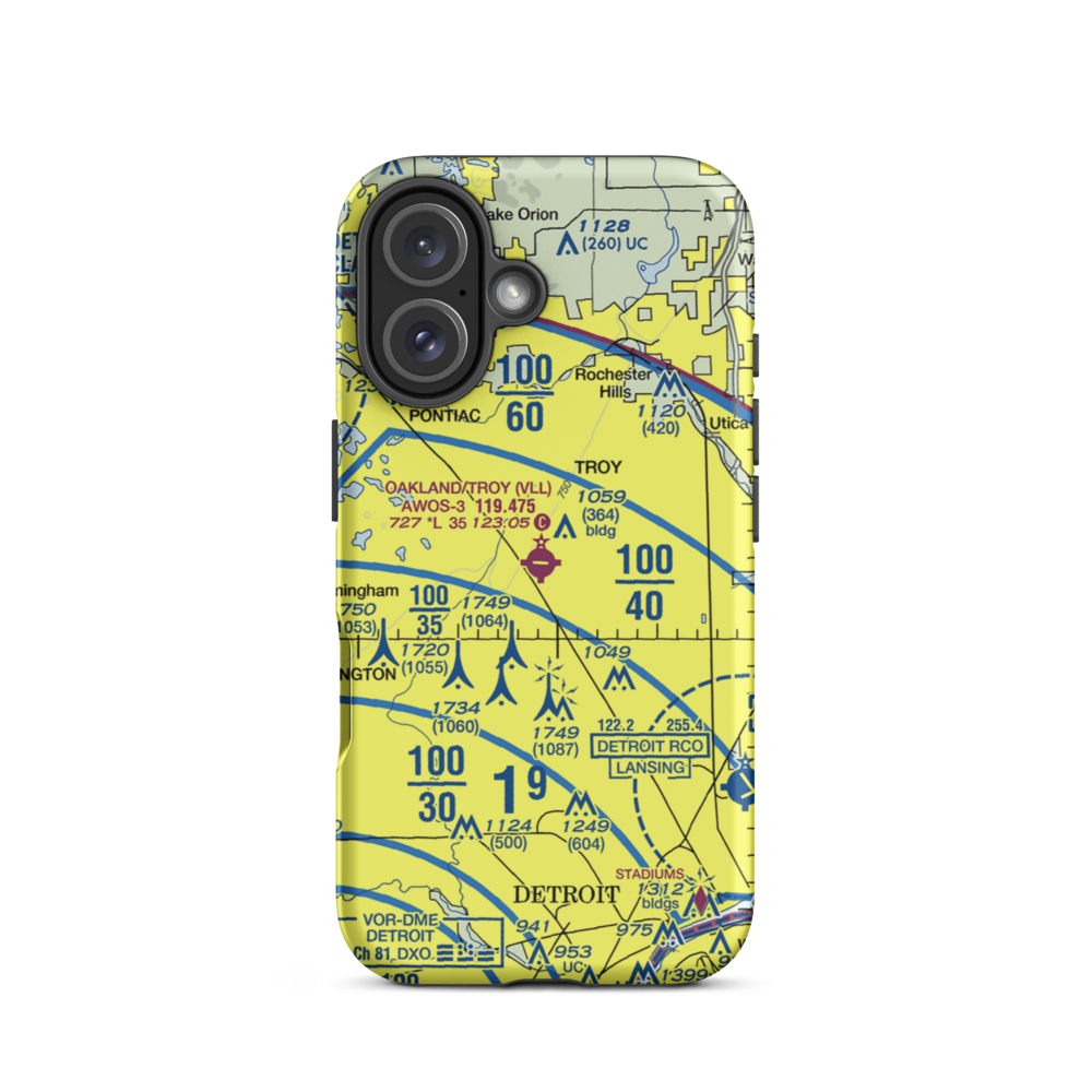 Oakland Troy Airport (VLL) VFR Sectional  Tough iPhone Case iPhone 16 model shown