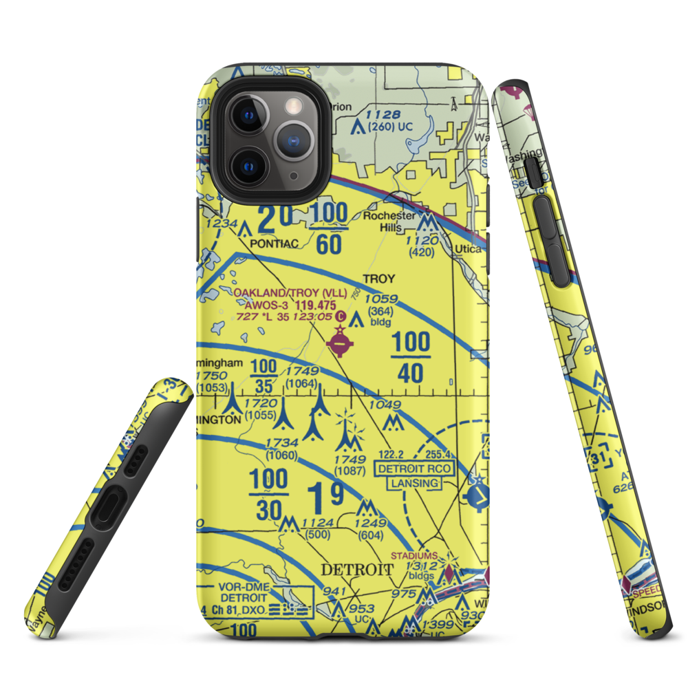 Oakland Troy Airport (VLL) VFR Sectional  Tough iPhone Case iPhone 11 Pro Max model shown