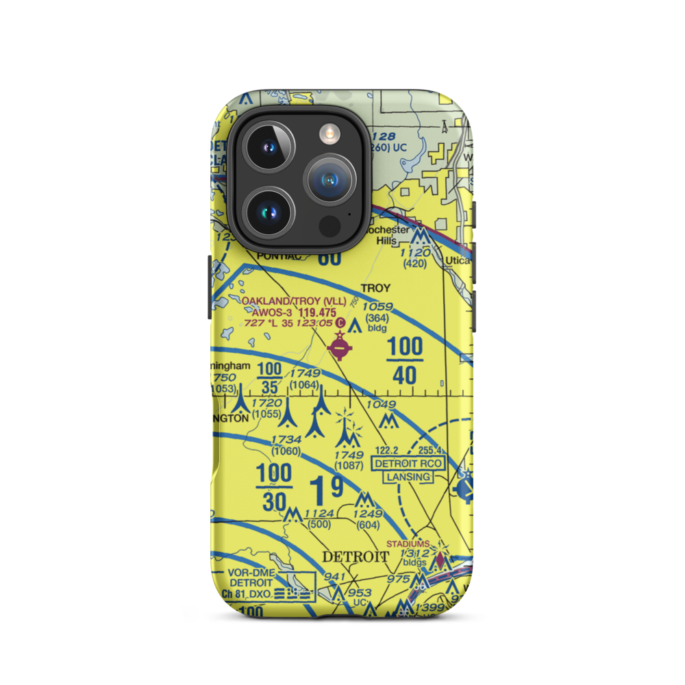 Oakland Troy Airport (VLL) VFR Sectional  Tough iPhone Case iPhone 16 Pro model shown