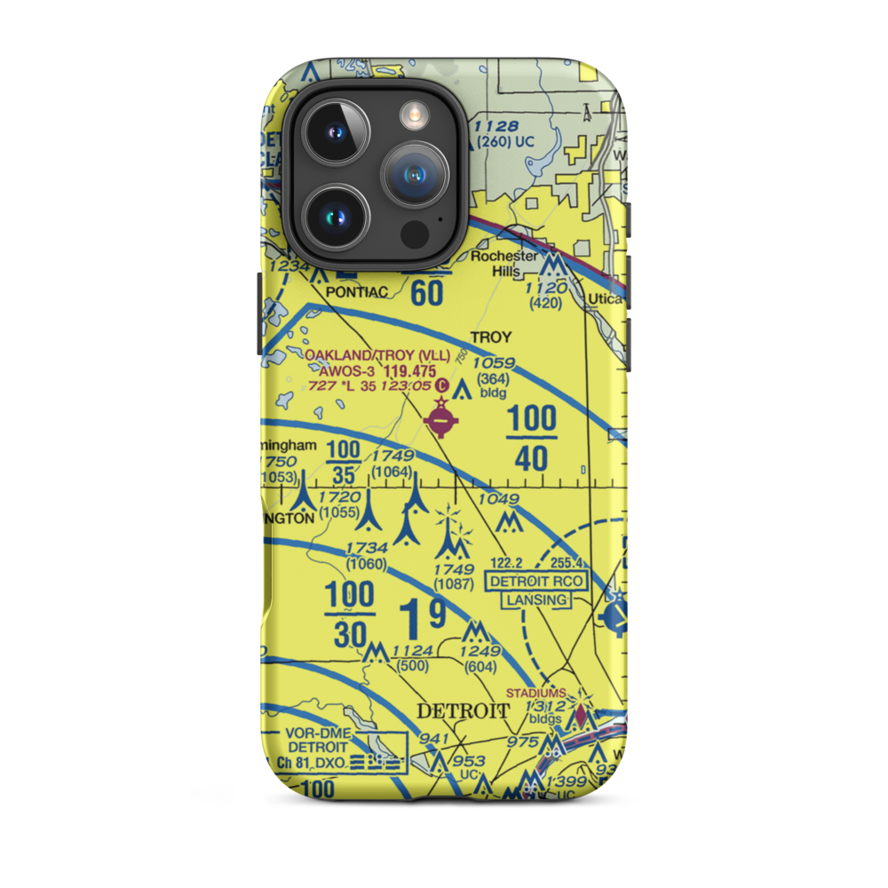 Oakland Troy Airport (VLL) VFR Sectional  Tough iPhone Case iPhone 16 Pro Max model shown
