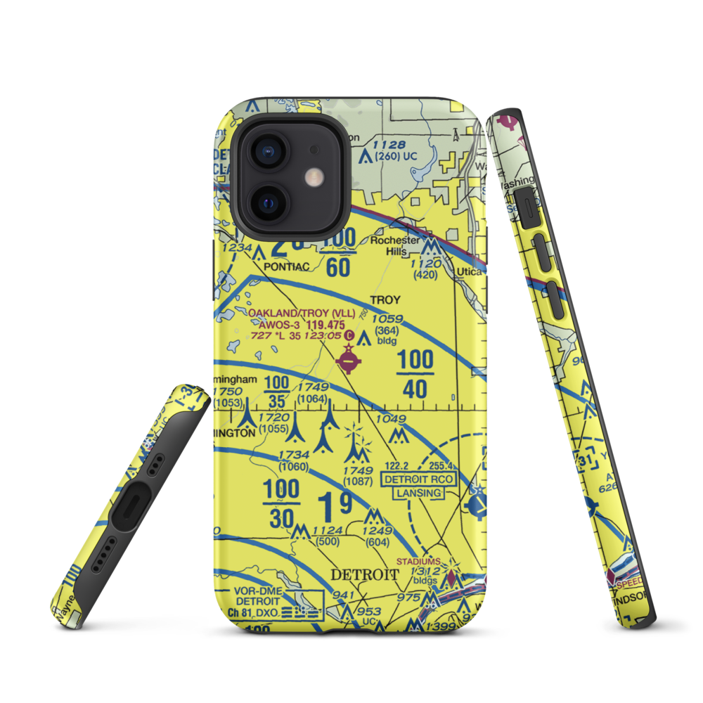 Oakland Troy Airport (VLL) VFR Sectional  Tough iPhone Case iPhone 12 model shown