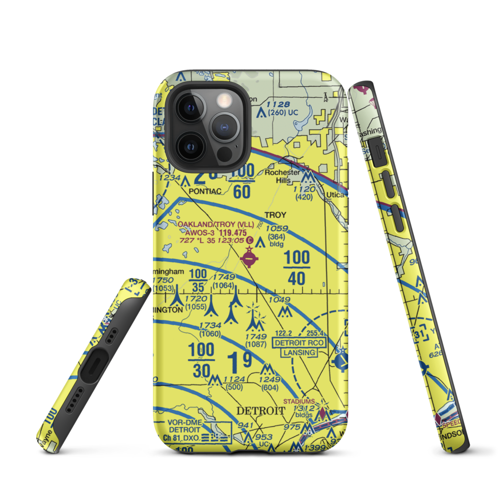 Oakland Troy Airport (VLL) VFR Sectional  Tough iPhone Case iPhone 12 Pro model shown