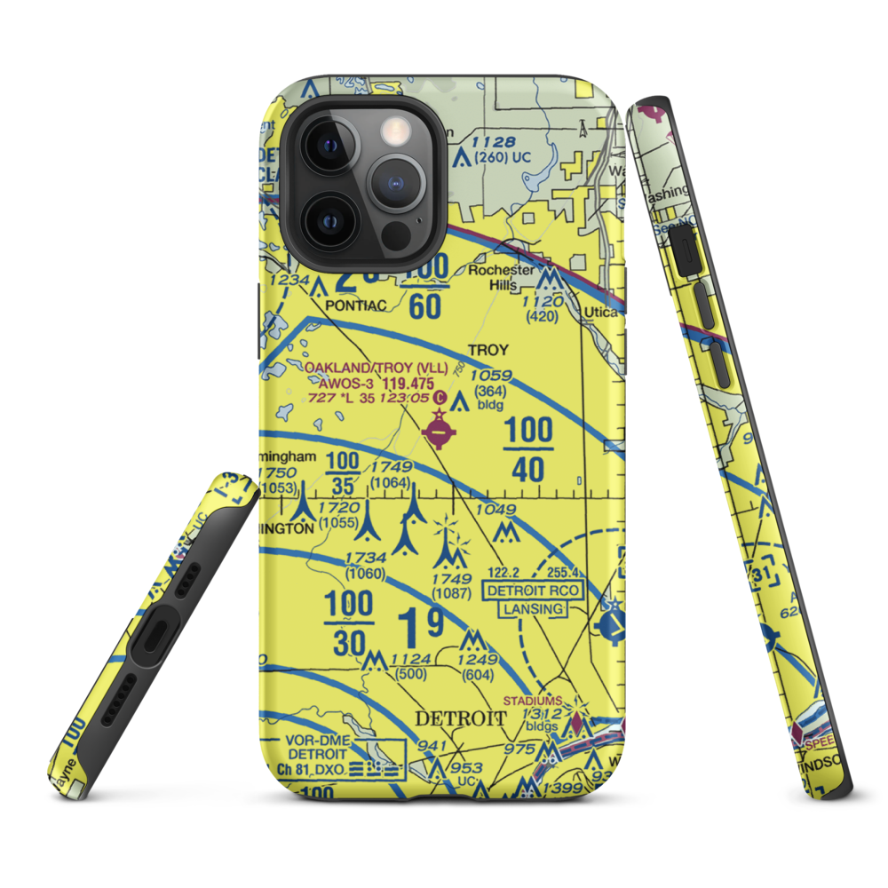 Oakland Troy Airport (VLL) VFR Sectional  Tough iPhone Case iPhone 12 Pro Max model shown