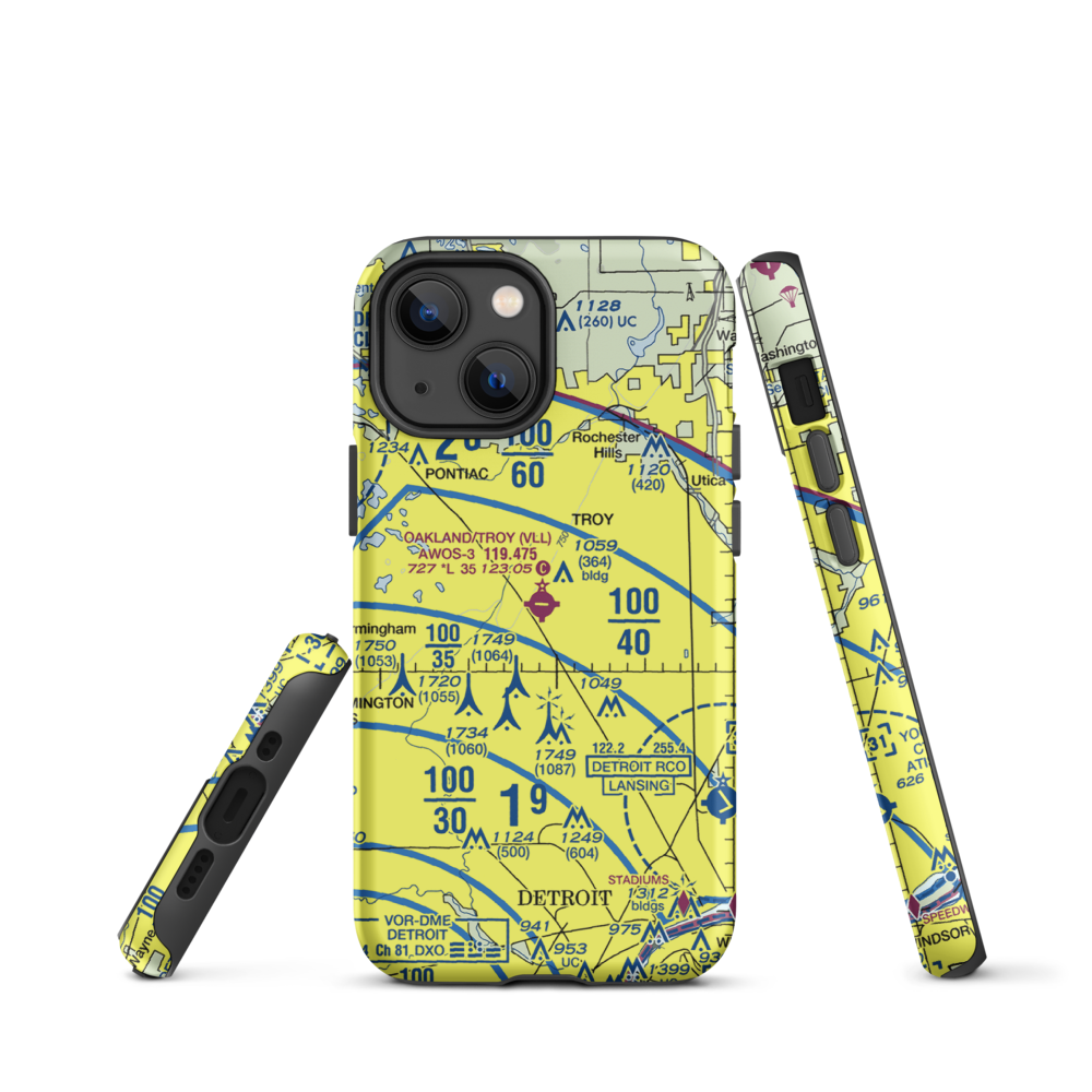 Oakland Troy Airport (VLL) VFR Sectional  Tough iPhone Case iPhone 13 mini model shown