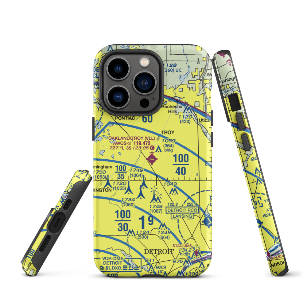 Oakland Troy Airport (VLL) VFR Sectional  Tough iPhone Case iPhone 13 Pro model shown