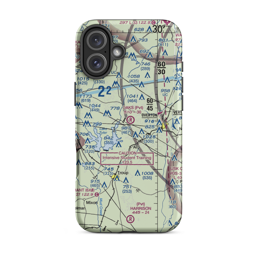 Oaks Airport (TX24) VFR Sectional  Tough iPhone Case iPhone 16 Plus model shown
