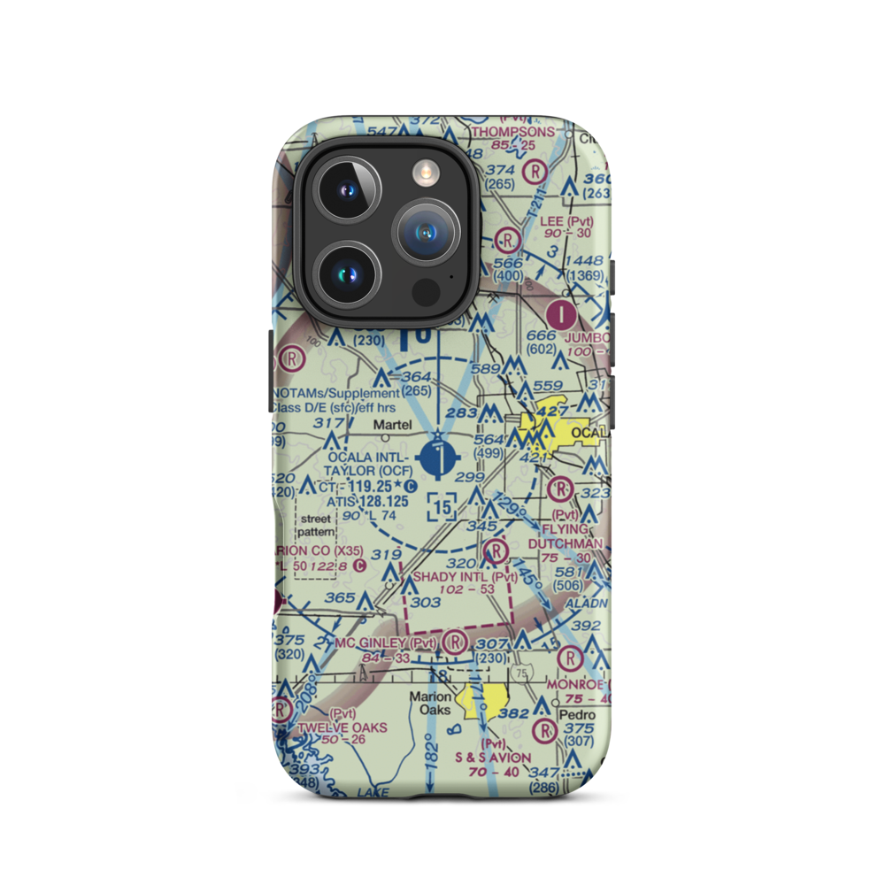Ocala International Airport - Jim Taylor Field (OCF) VFR Sectional  Tough iPhone Case iPhone 16 Pro model shown