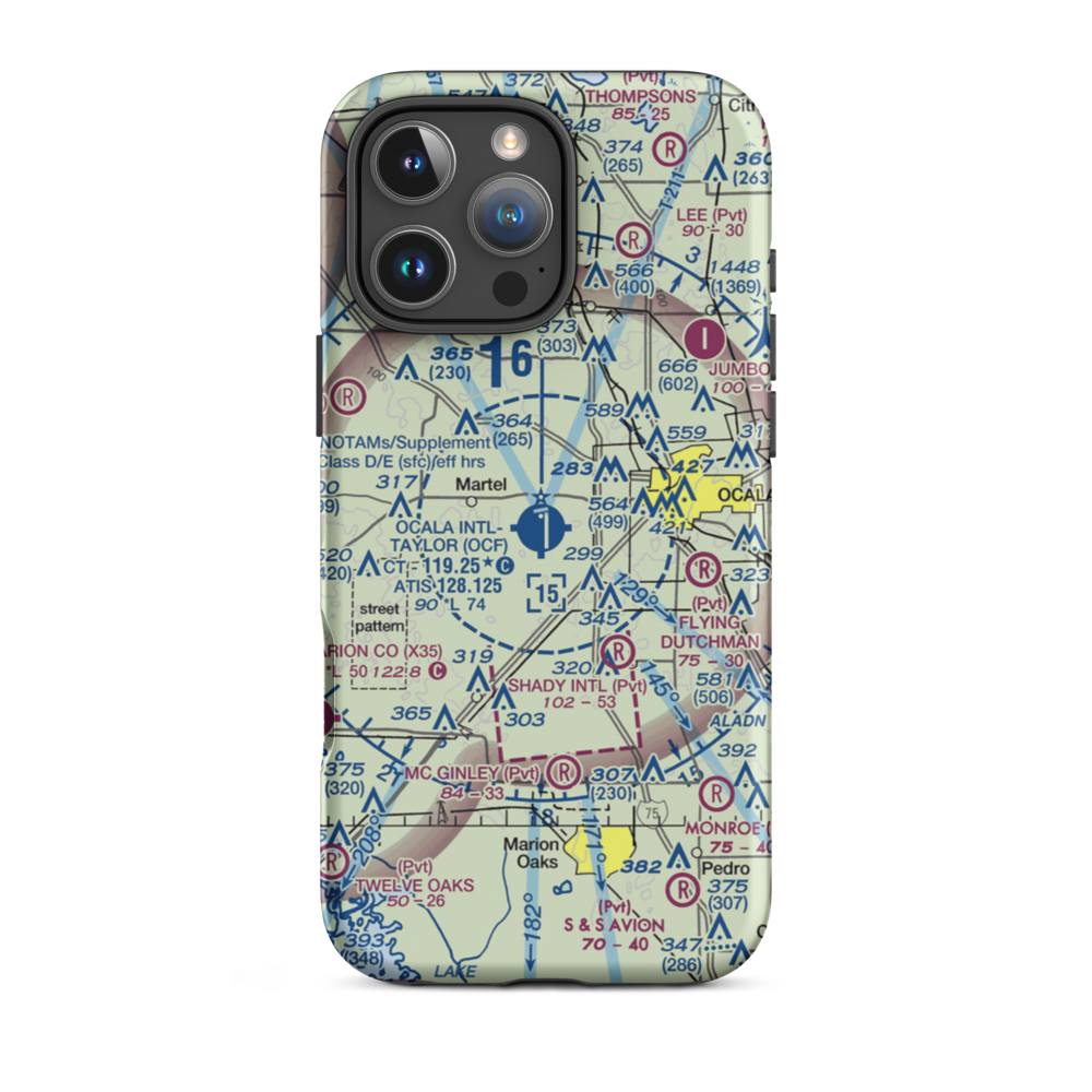 Ocala International Airport - Jim Taylor Field (OCF) VFR Sectional  Tough iPhone Case iPhone 16 Pro Max model shown