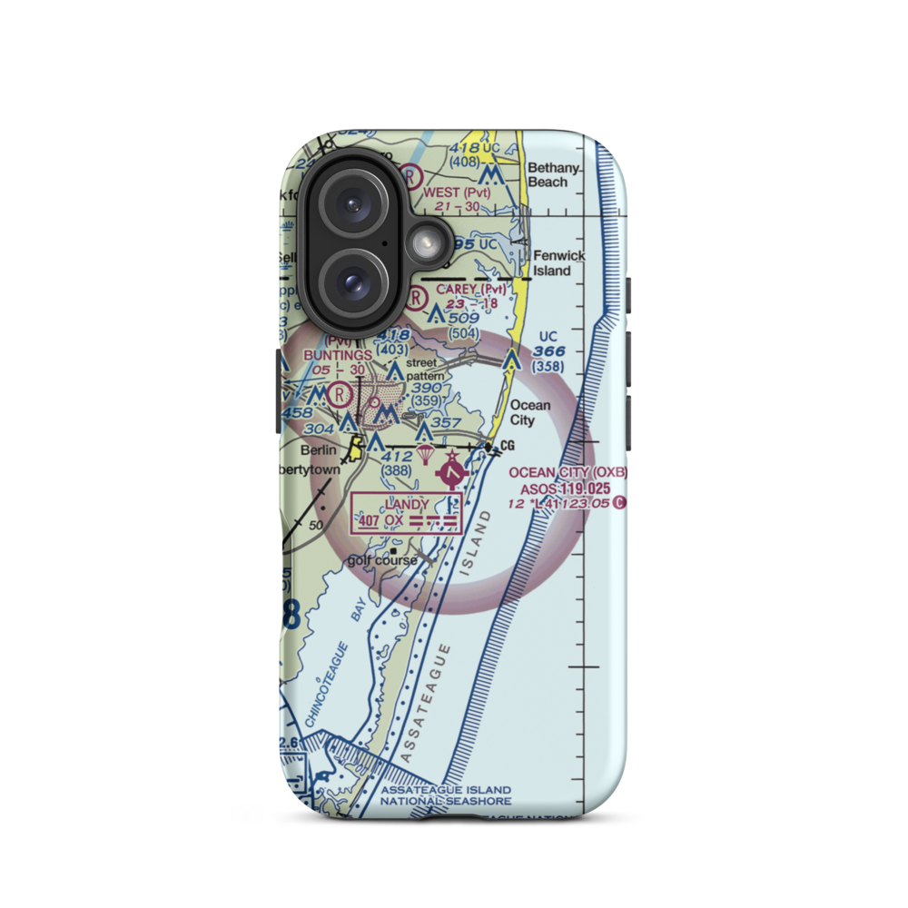 Ocean City Municipal Airport (OXB) VFR Sectional  Tough iPhone Case iPhone 16 model shown