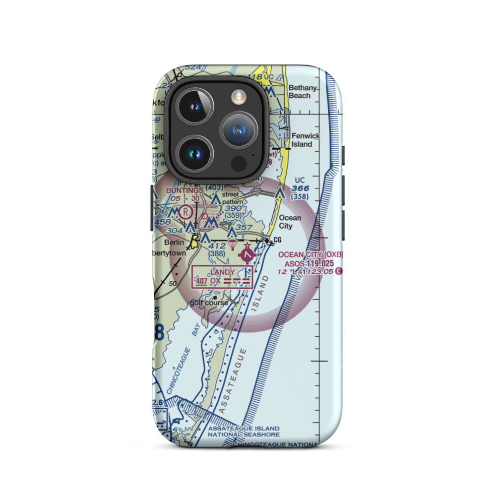 Ocean City Municipal Airport (OXB) VFR Sectional  Tough iPhone Case iPhone 16 Pro model shown