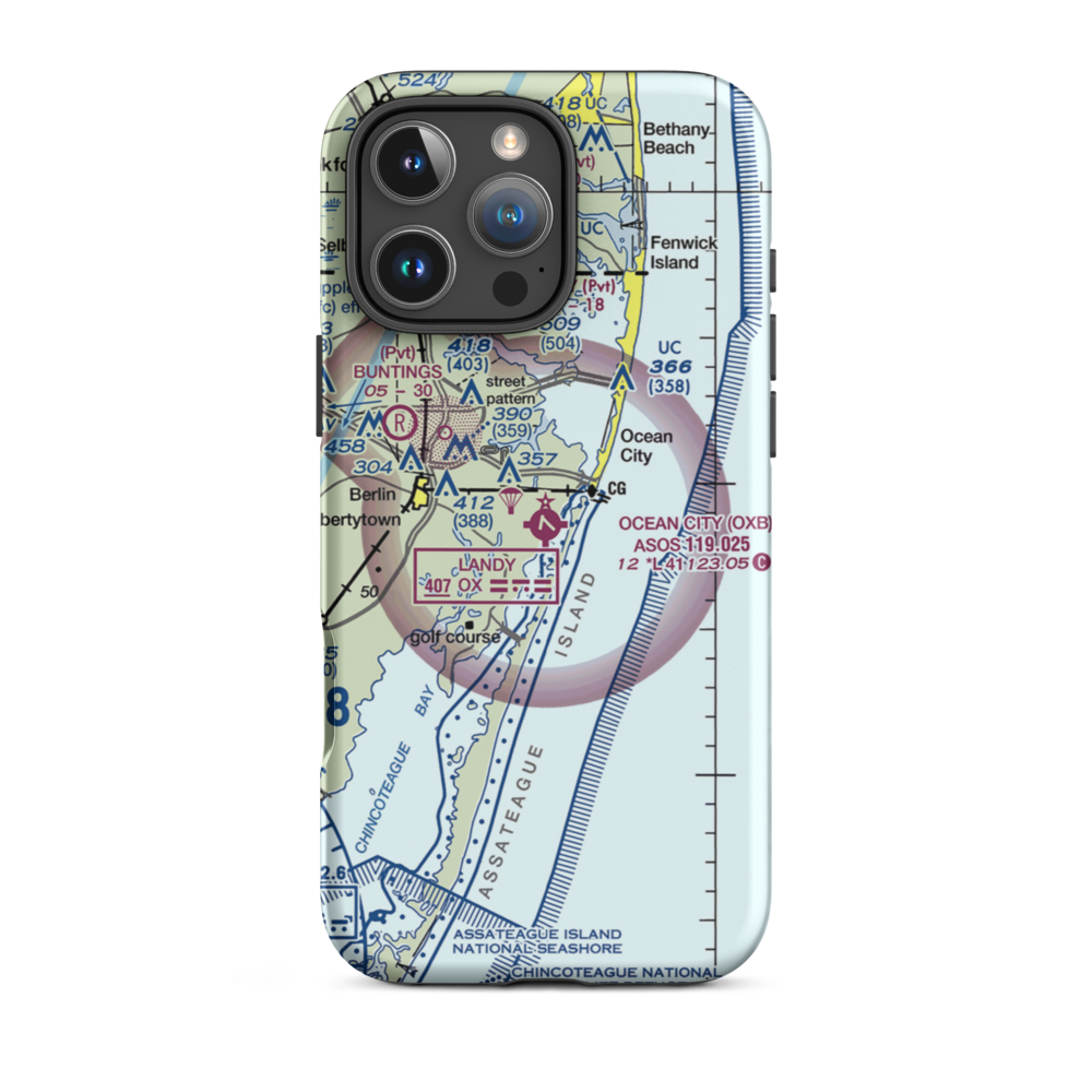 Ocean City Municipal Airport (OXB) VFR Sectional  Tough iPhone Case iPhone 16 Pro Max model shown