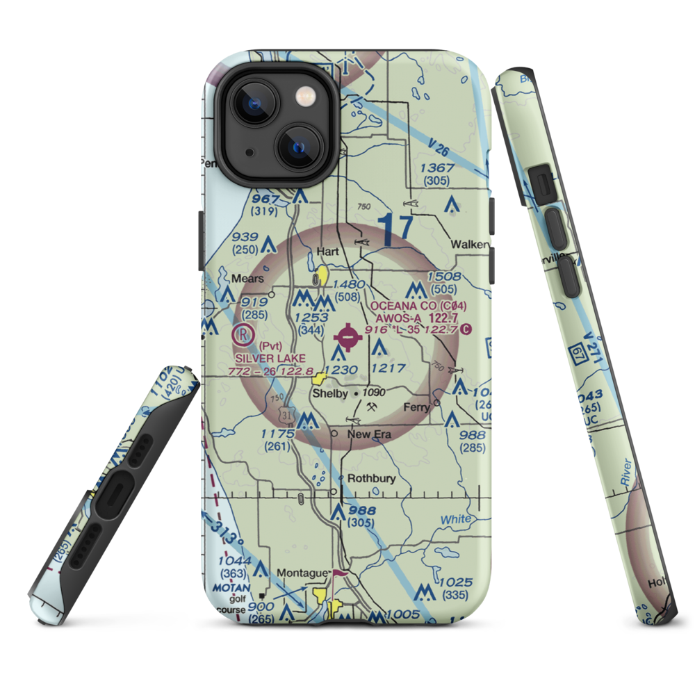 Oceana County Airport (C04) VFR Sectional  Tough iPhone Case iPhone 14 Plus model shown