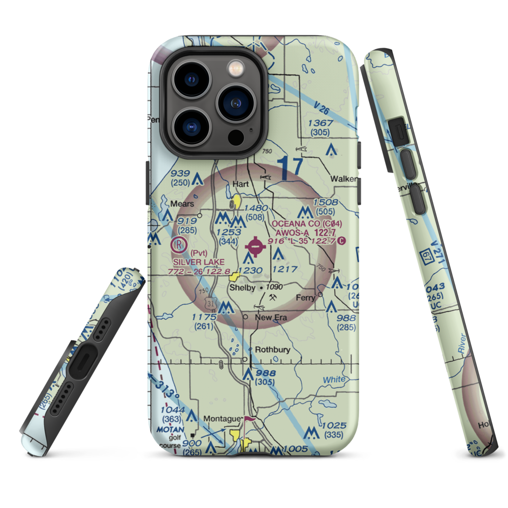 Oceana County Airport (C04) VFR Sectional  Tough iPhone Case iPhone 14 Pro Max model shown