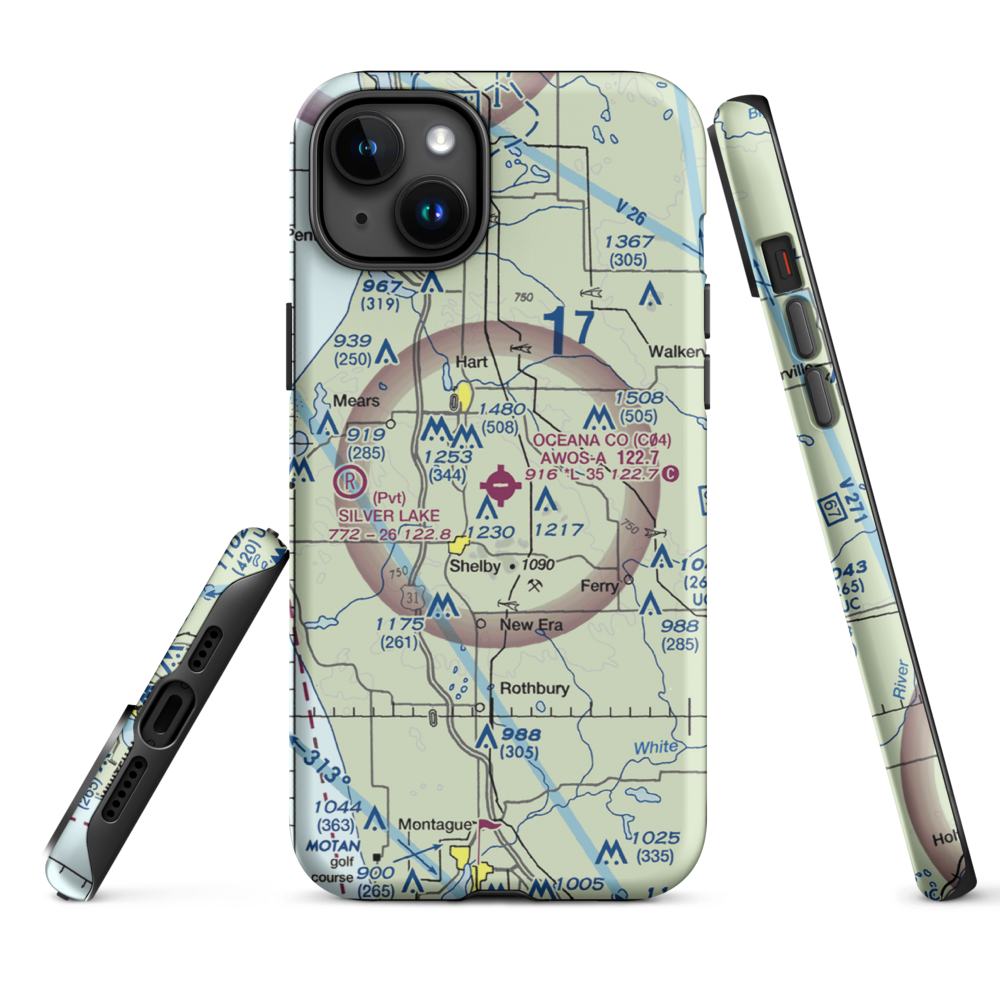 Oceana County Airport (C04) VFR Sectional  Tough iPhone Case iPhone 15 Plus model shown