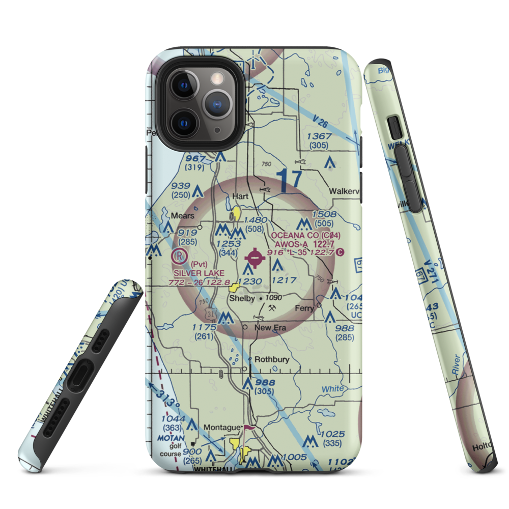 Oceana County Airport (C04) VFR Sectional  Tough iPhone Case iPhone 11 Pro Max model shown
