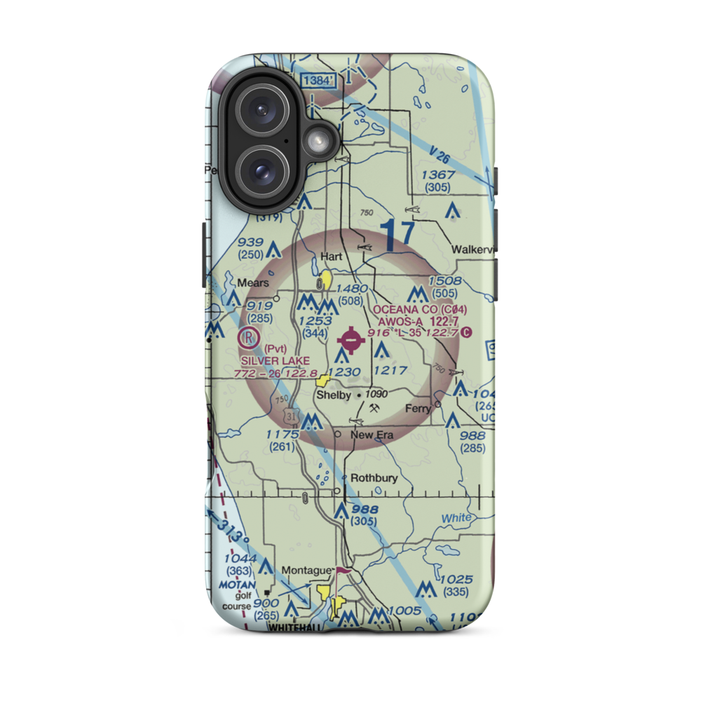 Oceana County Airport (C04) VFR Sectional  Tough iPhone Case iPhone 16 Plus model shown