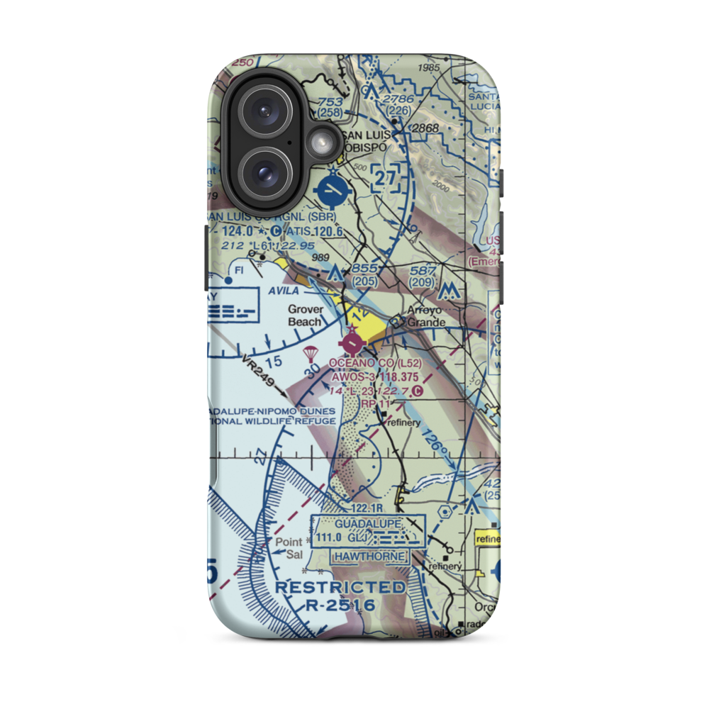 Oceano County Airport (L52) VFR Sectional  Tough iPhone Case iPhone 16 Plus model shown
