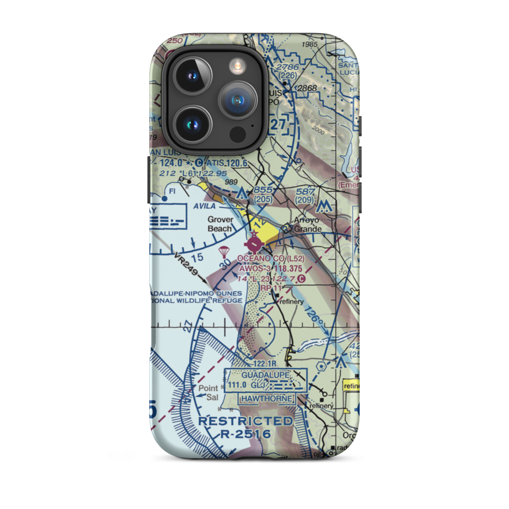 Oceano County Airport (L52) VFR Sectional  Tough iPhone Case iPhone 16 Pro Max model shown