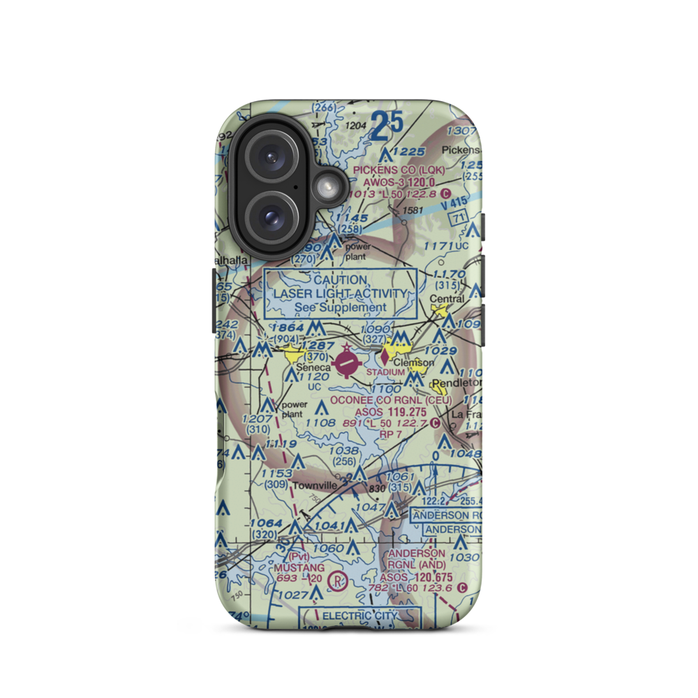 Oconee County Regional Airport (CEU) VFR Sectional  Tough iPhone Case iPhone 16 model shown