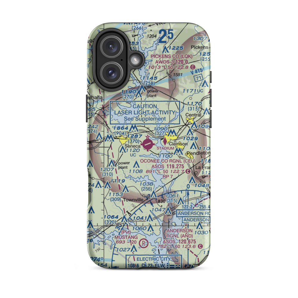 Oconee County Regional Airport (CEU) VFR Sectional  Tough iPhone Case iPhone 16 Plus model shown