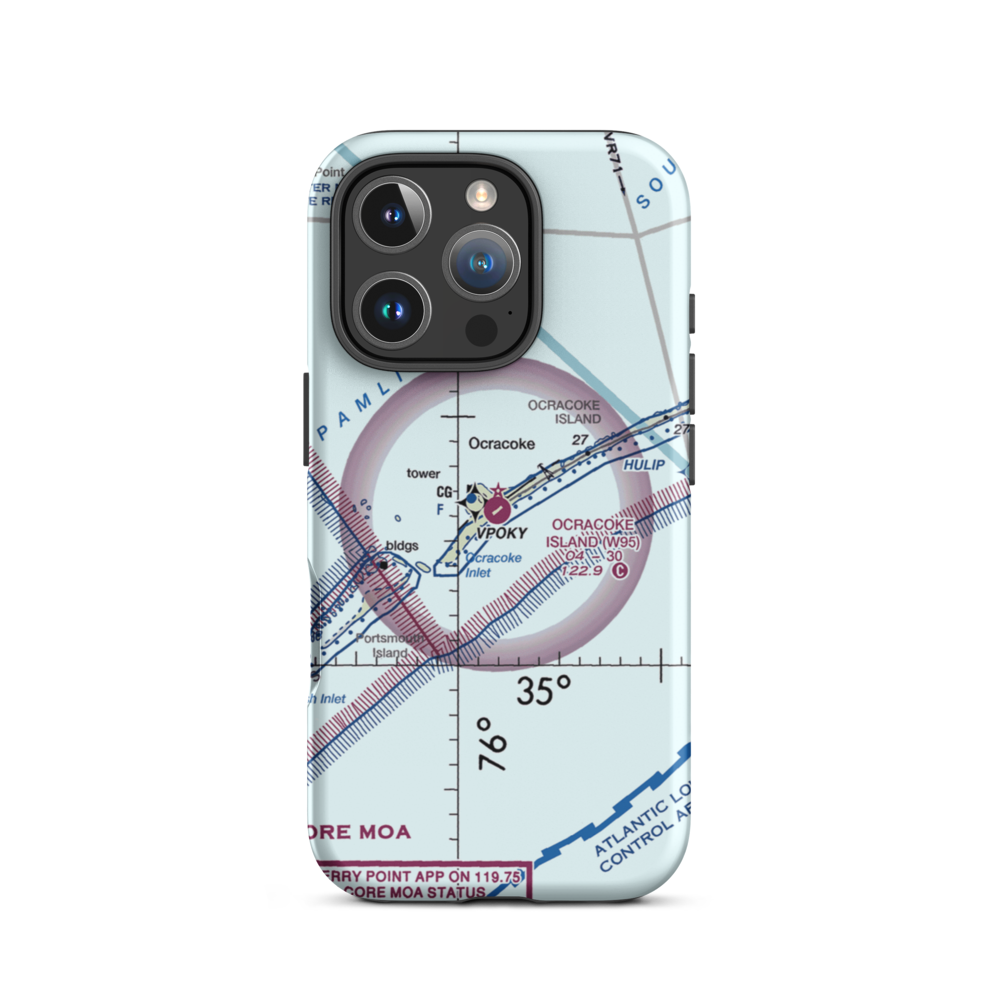 Ocracoke Island Airport (W95) VFR Sectional  Tough iPhone Case iPhone 16 Pro model shown
