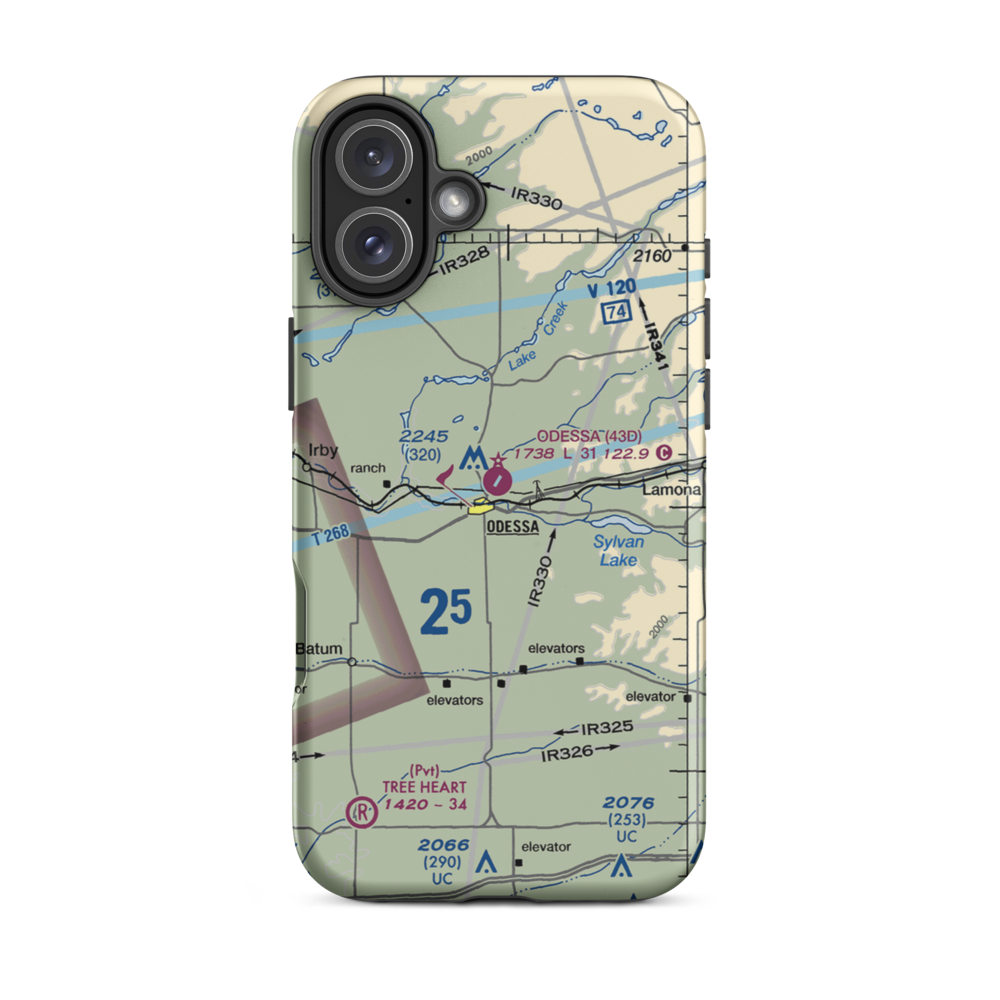 Odessa Municipal Airport (43D) VFR Sectional  Tough iPhone Case iPhone 16 Plus model shown