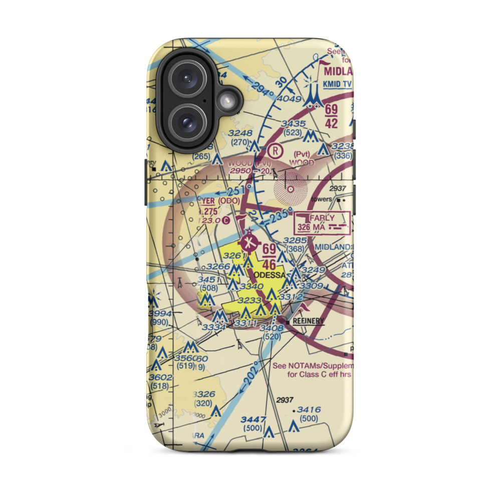 Odessa Schlemeyer Field (ODO) VFR Sectional  Tough iPhone Case iPhone 16 Plus model shown