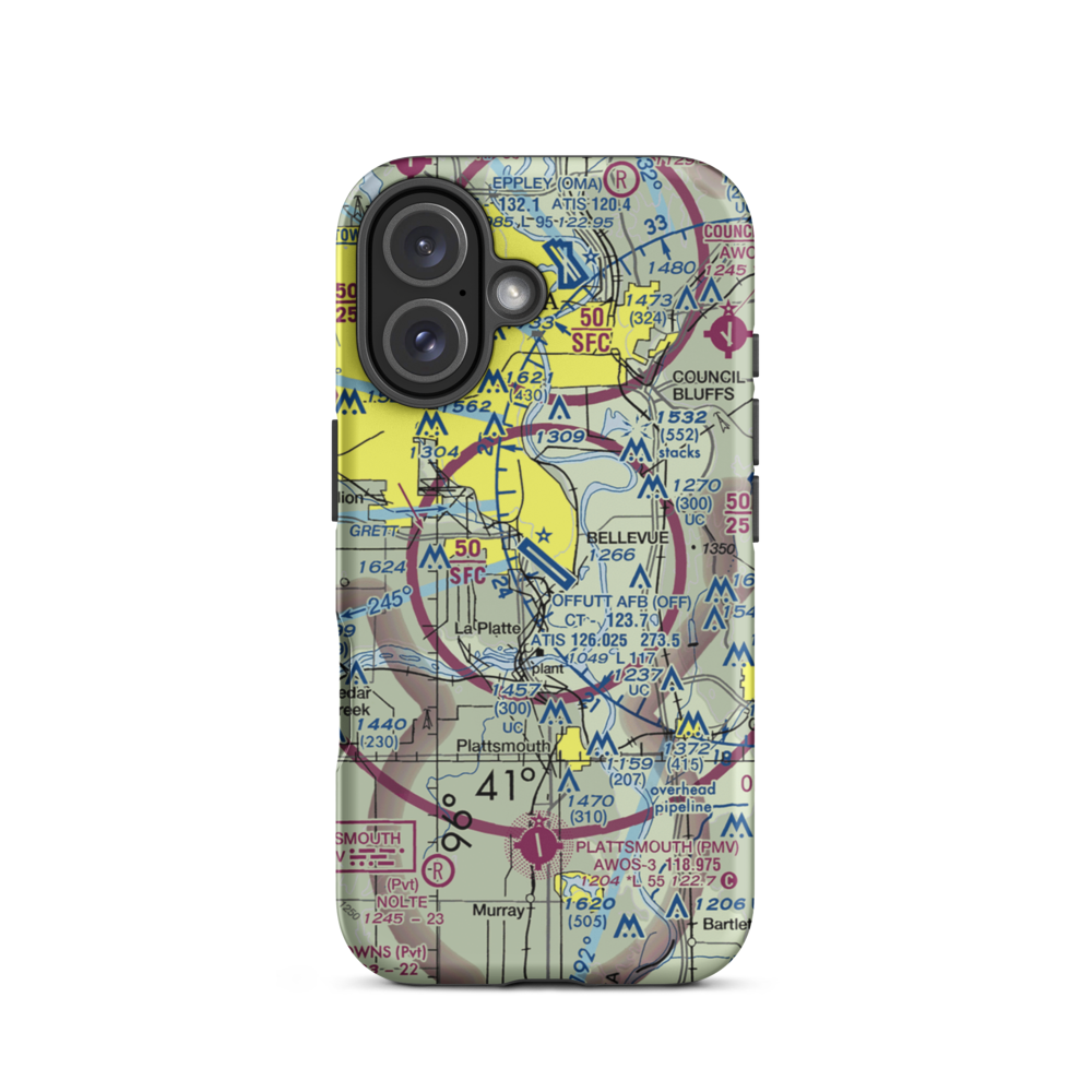 Offutt Air Force Base (OFF) VFR Sectional  Tough iPhone Case iPhone 16 model shown